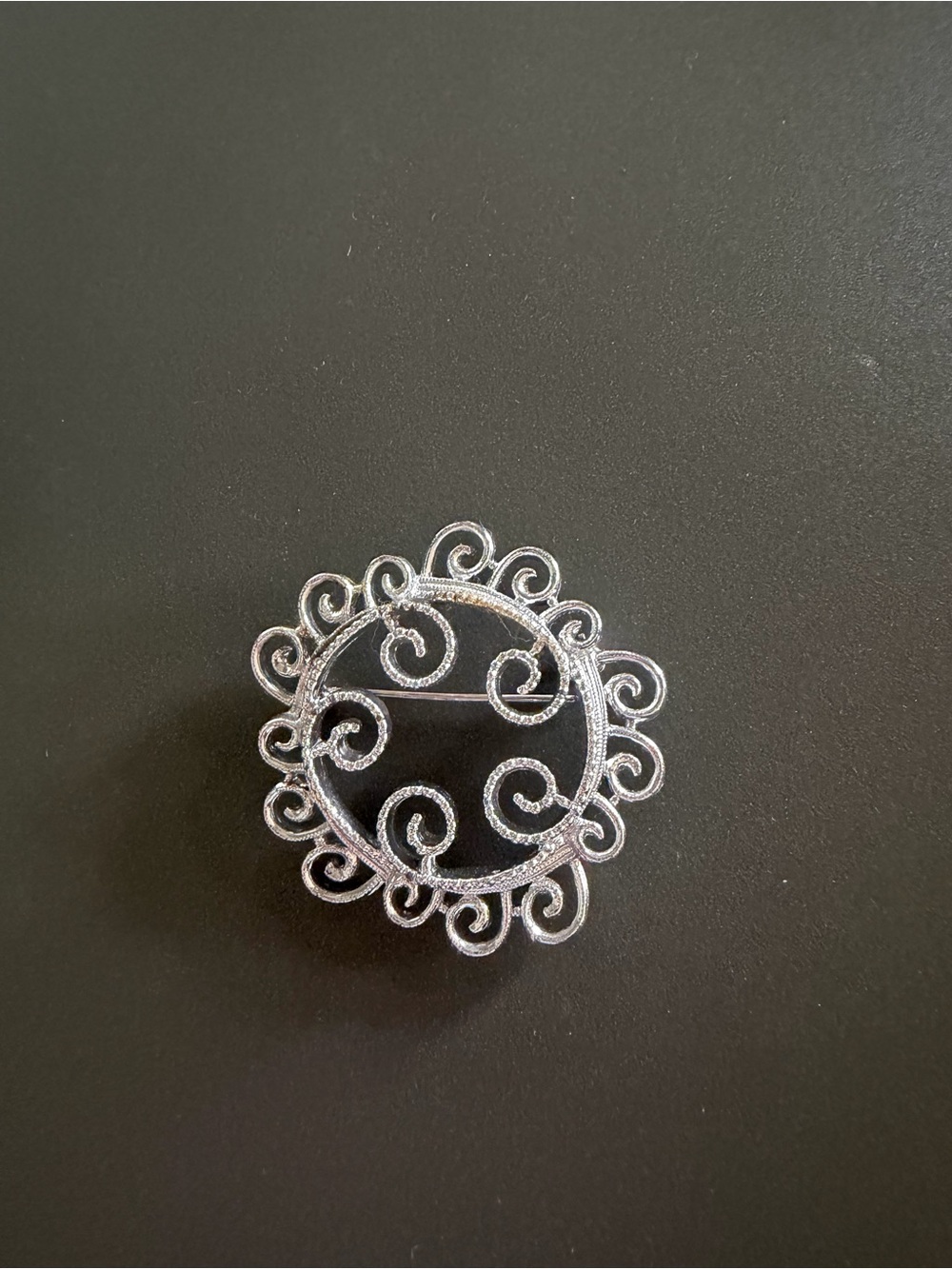 Silver-tone Filigree Swirl Round Brooch - Women Jewelry